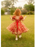 Gold And Red Puffy Corset Back Flower Girl Dress